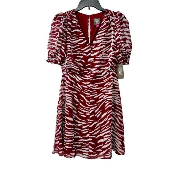 New Vince Camuto Women's Size 2 Casual Printed Fit and Flare Wine - Picture 3 of 12